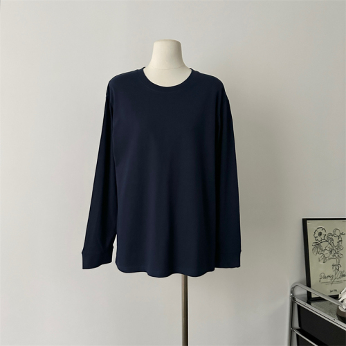 Actual shot of 260g pure cotton large size long-sleeved T-shirt for women spring and autumn new bottoming shirt loose thin ins solid color top