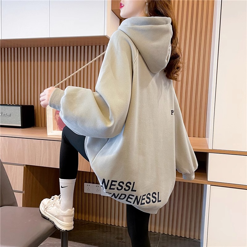 Official picture imitation cotton Chinese cotton composite velvet 2024C spring Korean style plus velvet loose hooded sweatshirt women's top trendy