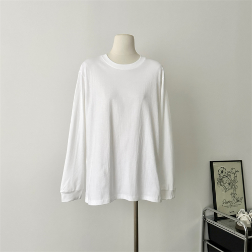 Actual shot of 260g pure cotton large size long-sleeved T-shirt for women spring and autumn new bottoming shirt loose thin ins solid color top