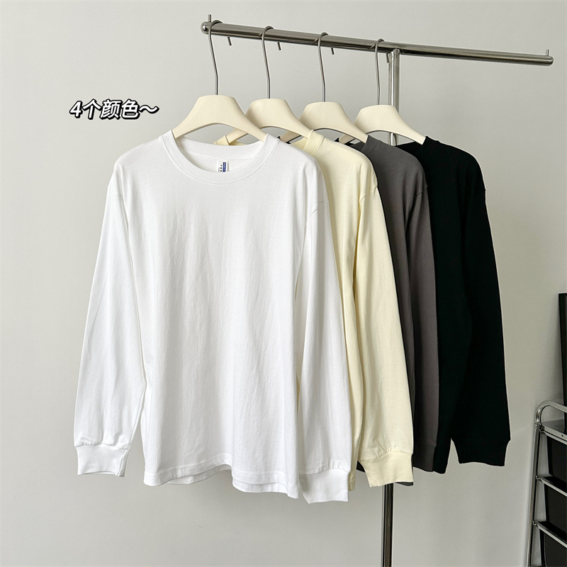 Actual shot of 240g combed cotton large size loose pullover solid color T-shirt for women spring and autumn inner bottoming outer top