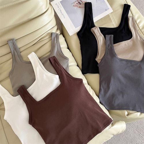Actual price~Solid color hollow fixed cup beautiful back camisole with unique beautiful back design slimming top for women