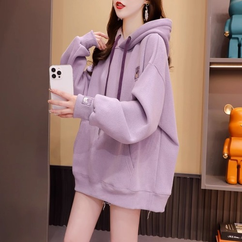 Official picture of Chinese cotton composite milk silk 320g back collar hooded 2024 spring and autumn thin sweatshirt for women