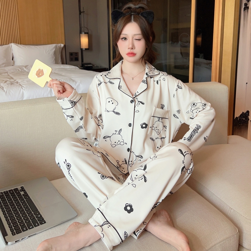 High-quality imitation cotton sweet girl pajamas for women 2024 spring and autumn long-sleeved internet celebrity ins loose large size home wear set