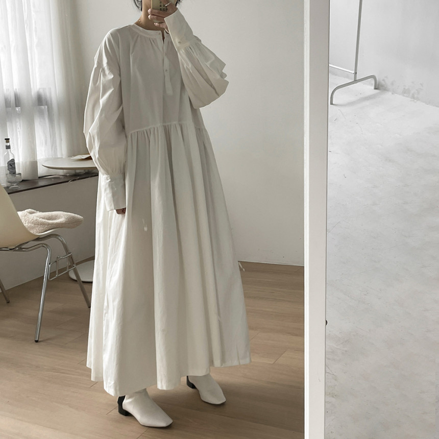 Korean chic minimalist loose puff sleeve dress