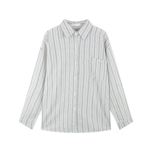 Spring and Autumn thin striped shirt women's Korean style shirt jacket design niche blue French mid-length top trendy