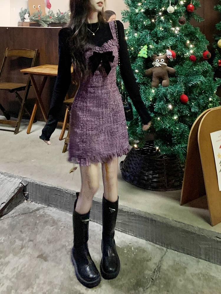 Small French suspender dress spring and autumn high-end rich daughter New Year's shirt small fragrance suit