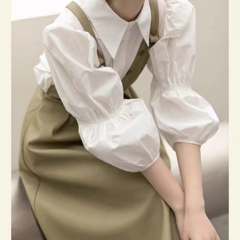 Suit dress women's 2024 new spring high-waist slim petite suspender skirt pointed collar shirt two-piece set