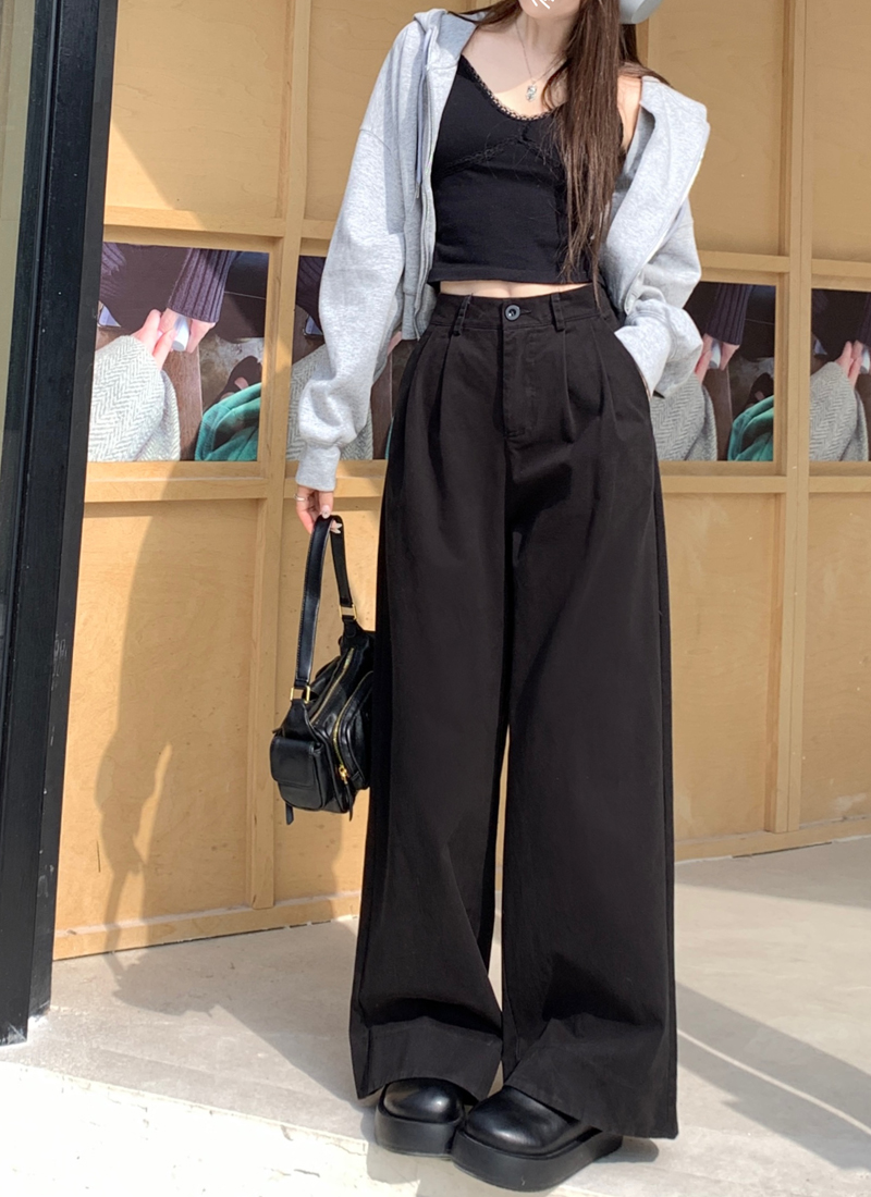 Actual shot of 2024 spring new washed distressed straight casual pants for women in autumn and winter high-waisted loose wide-leg pants