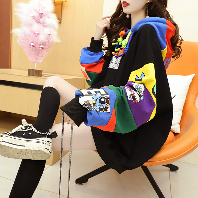 Official picture of imitation cotton Chinese cotton composite non-pilling 2024 spring and autumn thin Korean version loose hooded sweatshirt women's trendy tops
