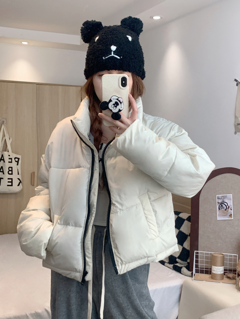 Actual shot of new winter retro American style small stand-up collar short down jacket for women