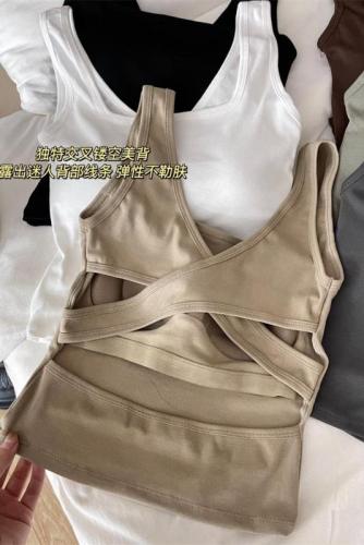 Actual price ~ Cross-over back-beautiful vest for women to wear outside, slimming back and hollow design, top with built-in chest pad