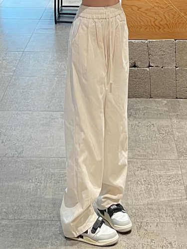 Real shot of 100% cotton washed spring retro wide-leg pants high-waisted loose workwear casual pants