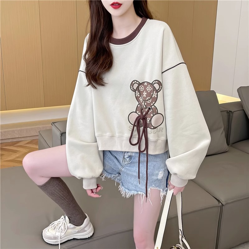 Official picture imitation cotton Chinese cotton composite non-pilling thin section 2024 spring and autumn short style loose design sweatshirt women's top trendy
