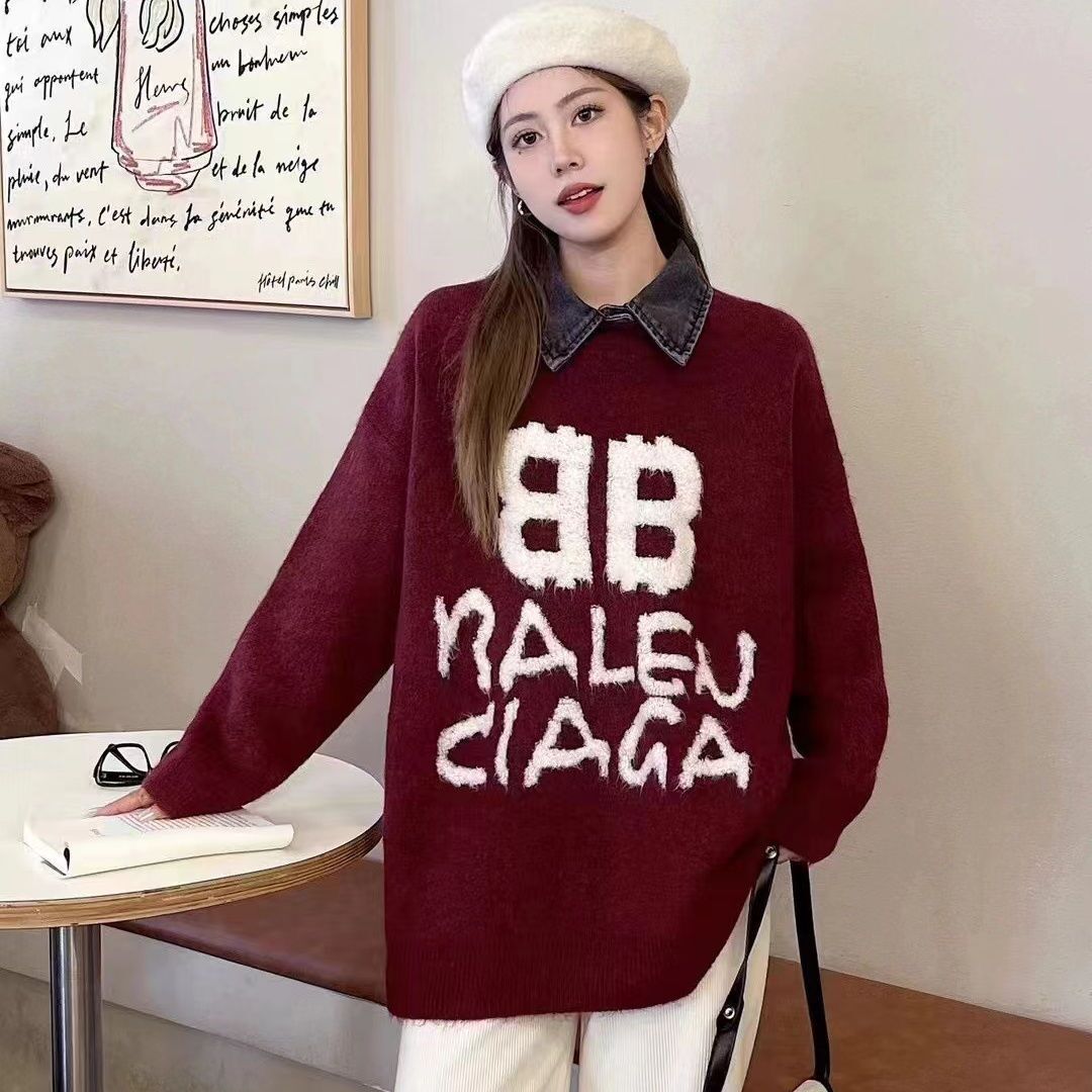 歐洲站秋冬加厚紅色毛衣女寬鬆大版慵懶風時尚洋氣百搭上衣