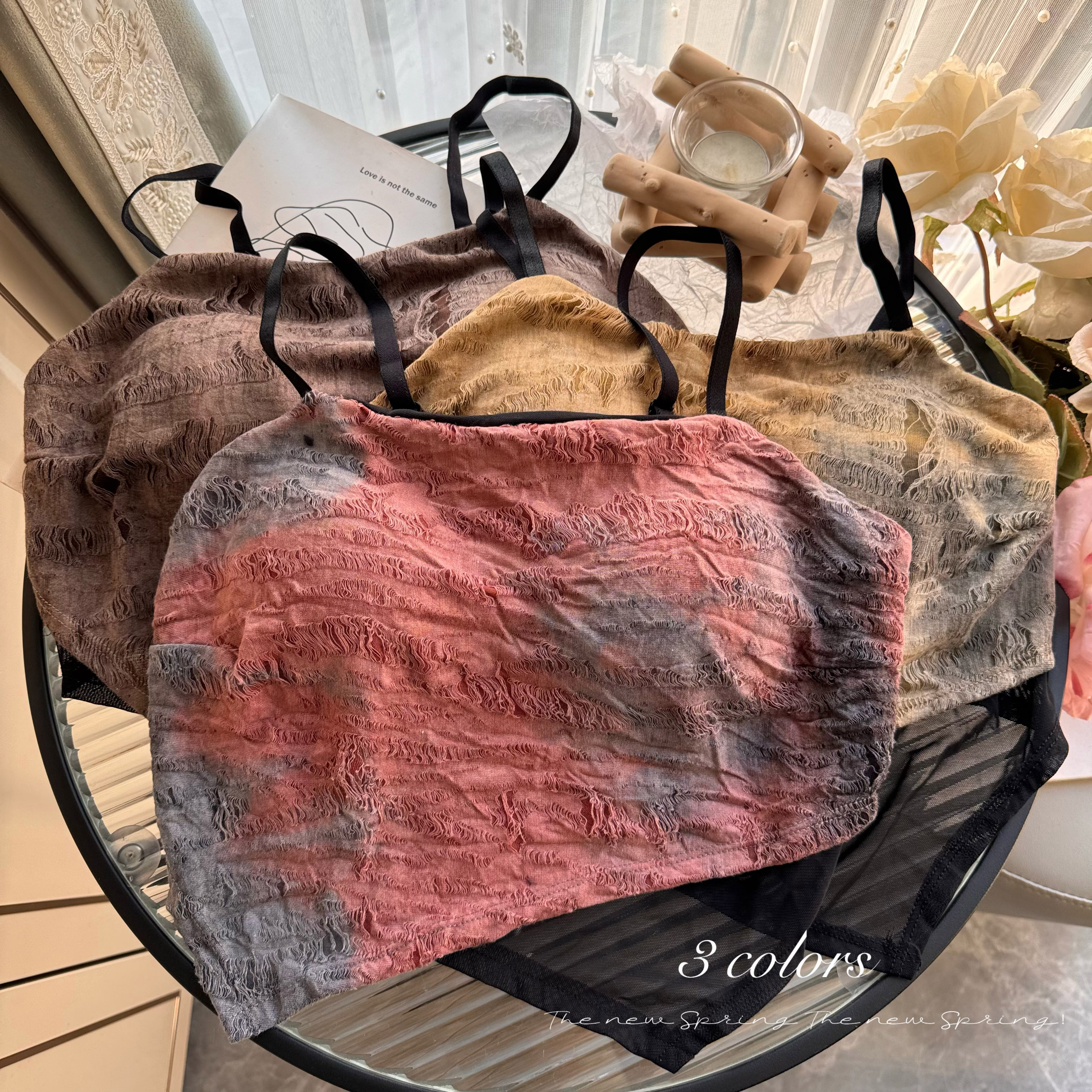 Real time street hot girl fashion fake two contrasting tie dye patchwork irregular small camisole women's versatile tank top
