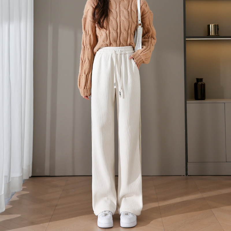 Real shot #casual straight chenille wide leg pants spring 2024 new high waist slim drape sports pants for women