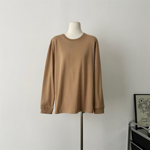 Actual shot of 260g pure cotton large size long-sleeved T-shirt for women spring and autumn new bottoming shirt loose thin ins solid color top