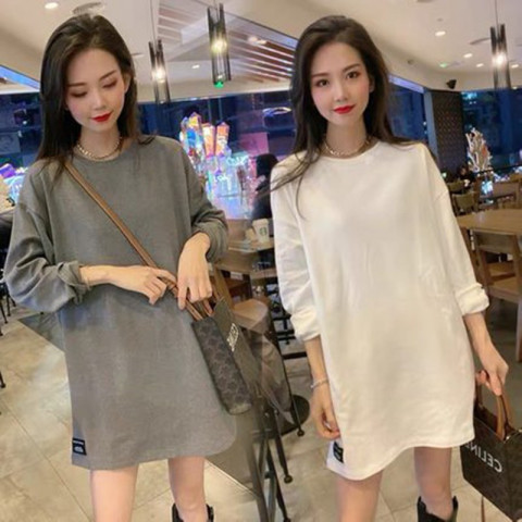 Official Photo Spring, Autumn and Winter Loose T-Shirt Women's Round Neck Brushed Mid-Length Long Sleeve Top Bottoming Shirt