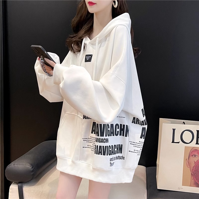 Official picture of imitation cotton Chinese cotton composite non-pilling 2024 spring and autumn thin Korean version loose hooded sweatshirt women's trendy tops