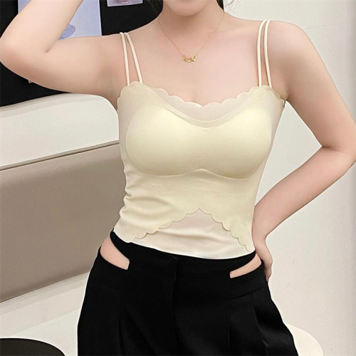 Real auction price~Versatile double shoulder straps, small wave, ice silk camisole with breast pads, underwear, outer wear tops for women