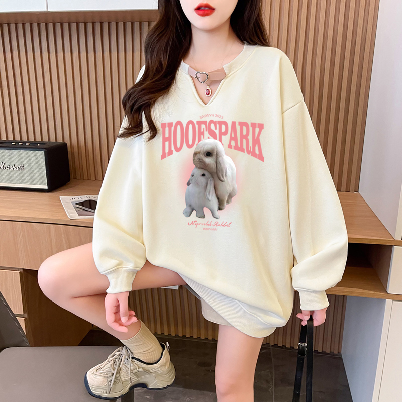 First real shot of pure cotton Chinese cotton composite milk silk 320g hollow V-neck 300kg belt buckle sweatshirt for women trendy