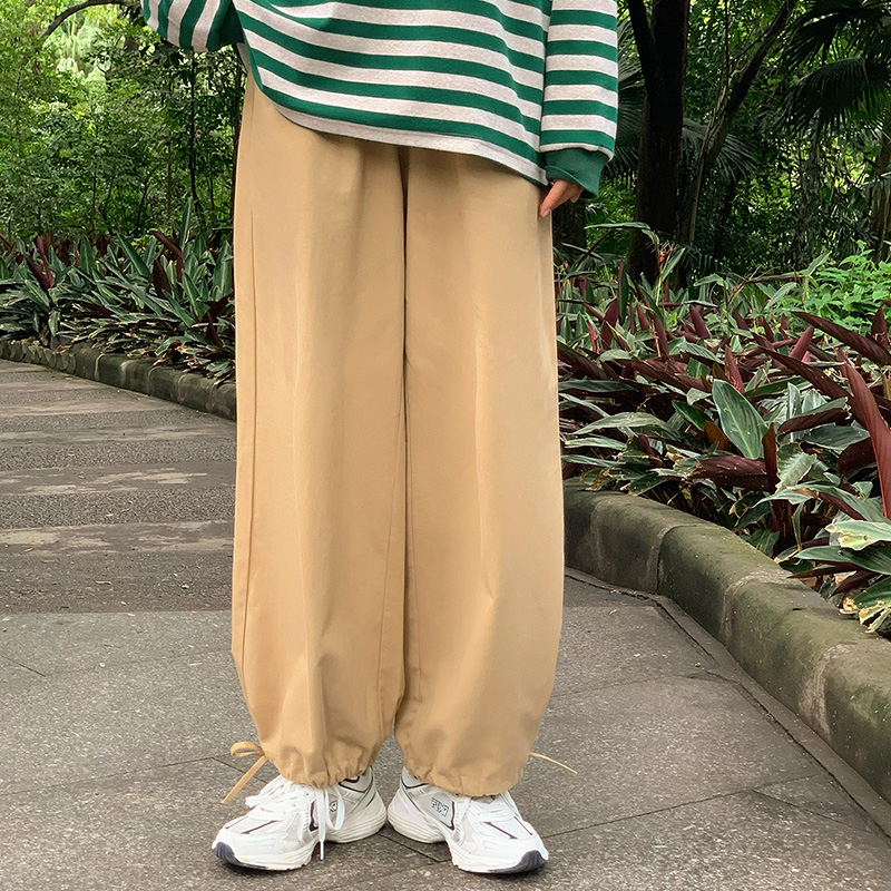 Official picture pure cotton spring ins street loose wide leg pants for men and women retro solid color casual bloomers