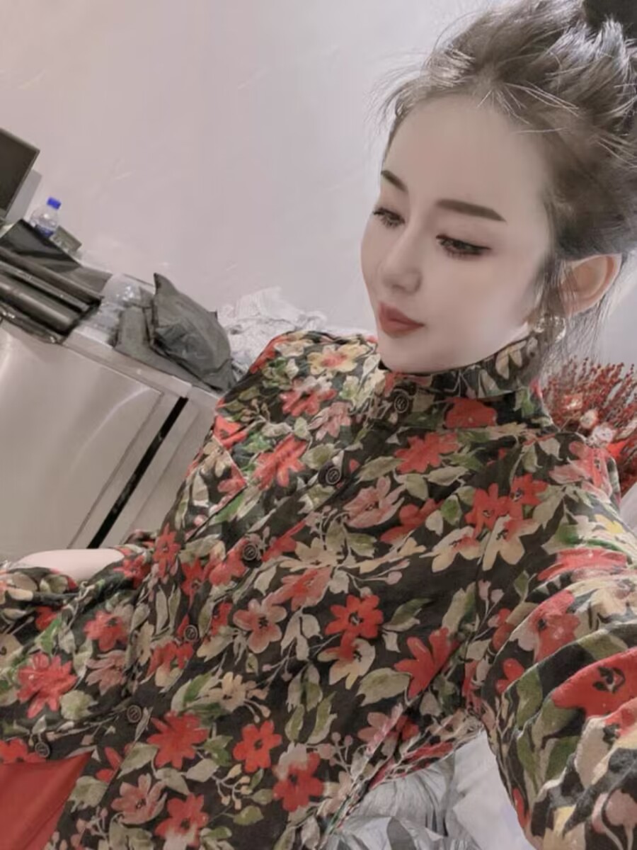 European station spring and autumn pink cotton and linen shirt loose long-sleeved versatile printed thin bottoming shirt western style top for women