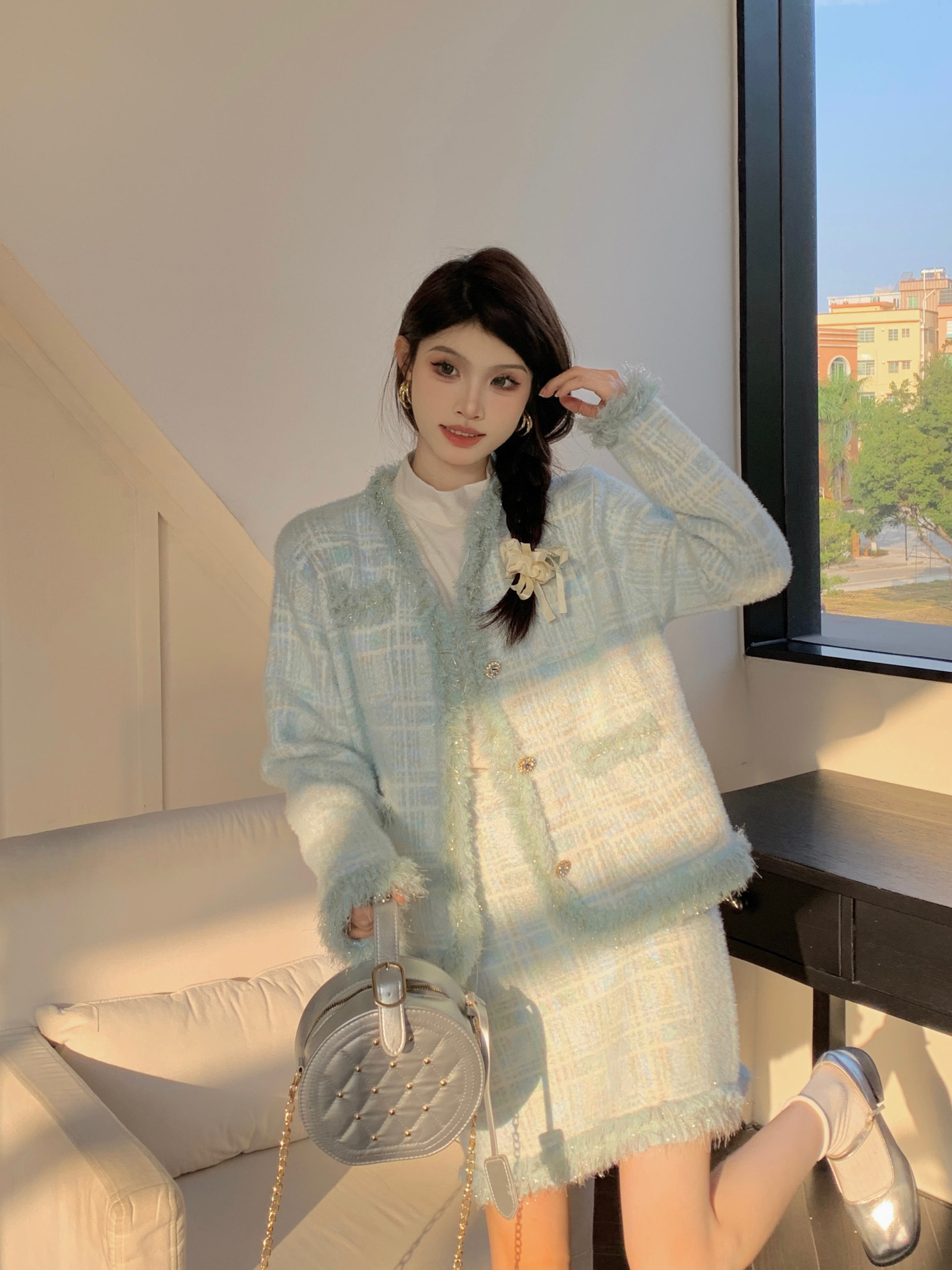 Actual shot of spring and autumn high-end temperament socialite small fragrance style suit mink velvet top jacket