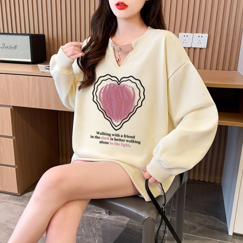 First real shot of pure cotton Chinese cotton composite milk silk 320g hollow V-neck 300kg belt buckle sweatshirt for women trendy