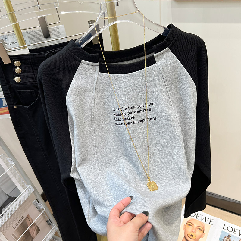Bottoming shirt for women spring and autumn thin round neck raglan sleeves 2024 printed long sleeve t-shirt tops for women plus size