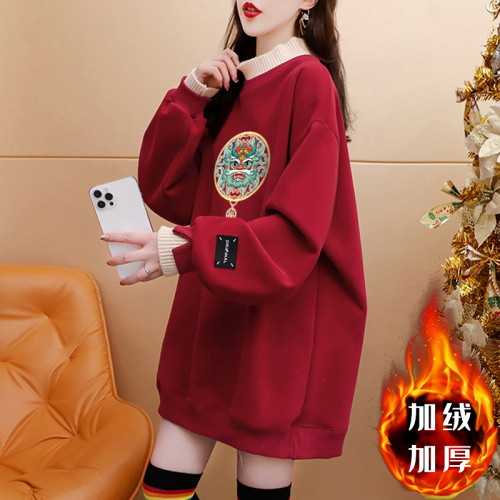 The first imitation Chinese cotton complex velvet winter plus velvet thickened fake two-piece sweatshirt 2024 New Year coat top