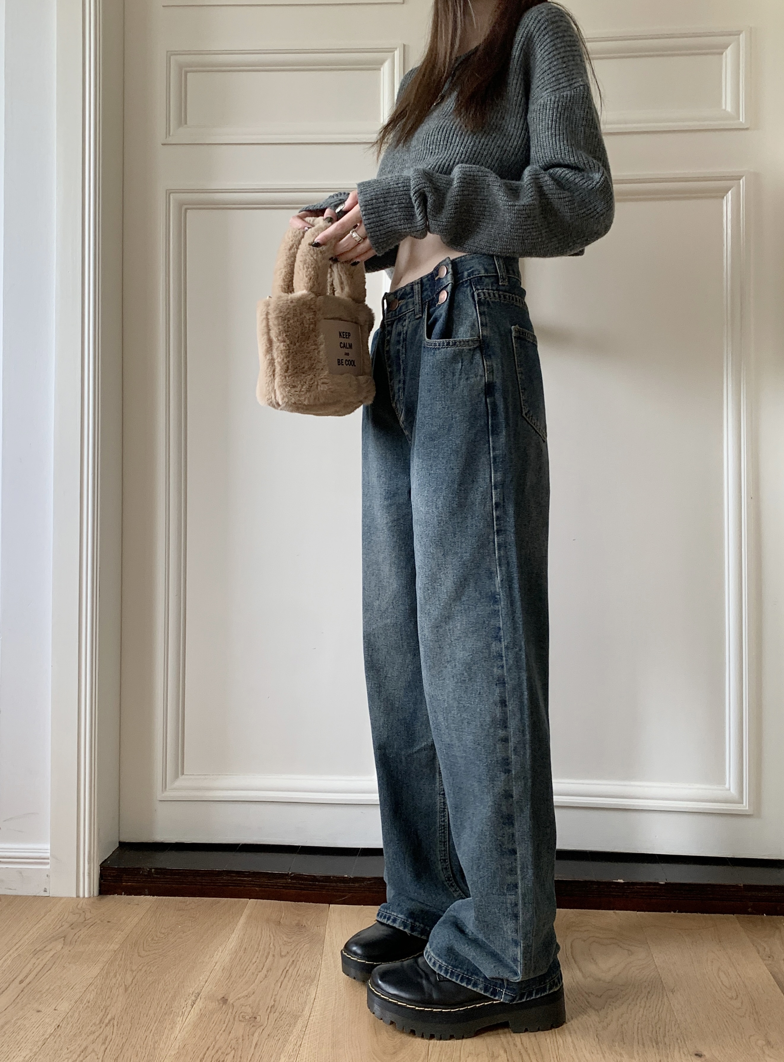 Actual shot of new wide-leg straight-leg petite jeans