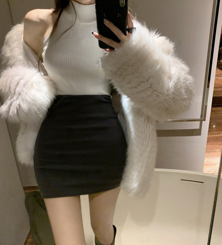 Real shot of hip-hugging short skirt, stretchy slimming tight one-step skirt, slim sexy hot girl high-waisted bottoming skirt