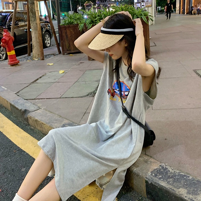 仿棉牛奶絲180克無袖長裙女夏季韓版新款寬鬆連衣裙中長款背心裙