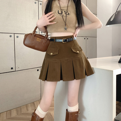 Actual shot of 2024 spring and summer new style hot girl American workwear pleated short skirt high waist slimming versatile A-line skirt