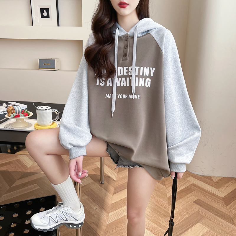 Actual shot-2024 spring Chinese cotton compound milk silk 310g large size double layer hood raglan sleeves thin sweatshirt for women