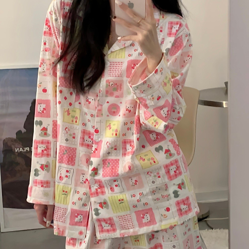 Cute Hello Kitty pajamas for women spring and autumn long-sleeved trousers student dormitory home clothes can be worn outside
