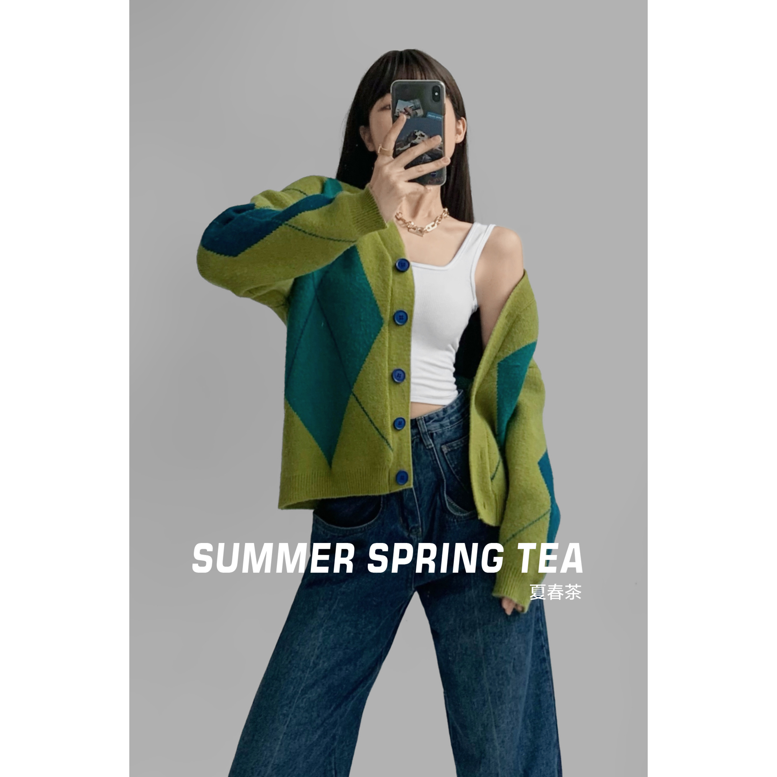 Summer and spring tea lazy style design soft waxy sweater coat autumn and winter contrasting color loose long-sleeved v-neck knitted cardigan for women