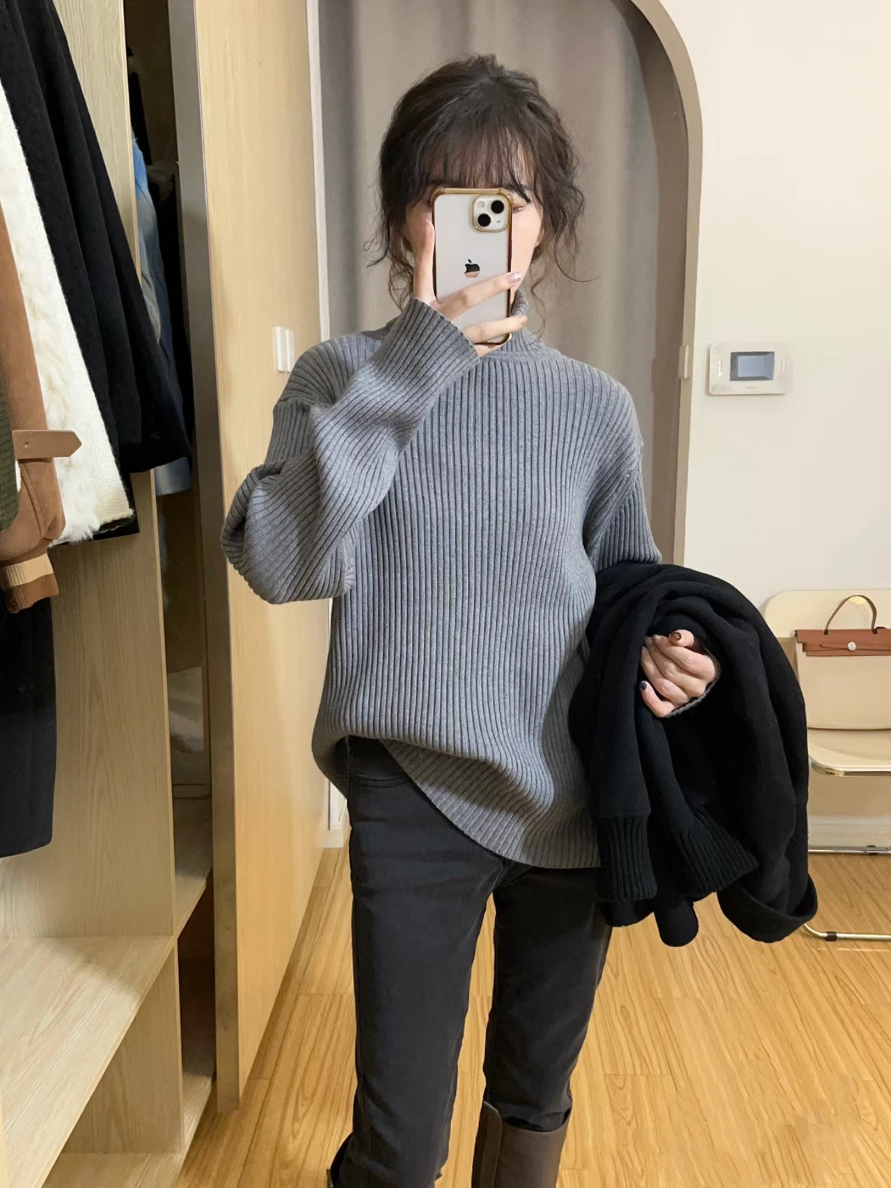 高質量高領毛衣女秋冬季寬鬆大衣套頭長袖打底針織衫