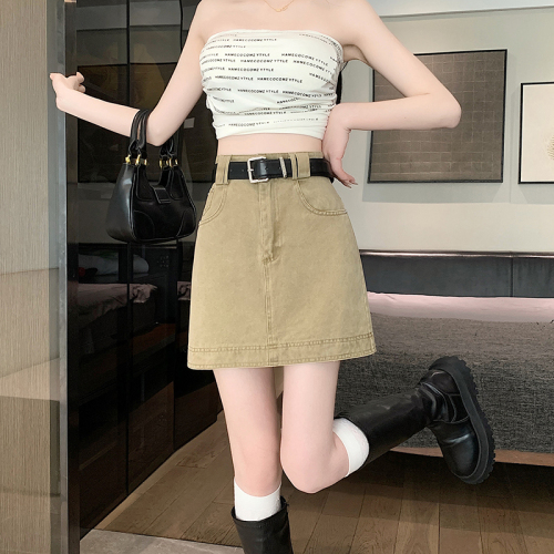 Actual shot of 2024 new summer Korean style versatile slimming A-line skirt high-waisted skirt anti-exposure casual hip-covering short skirt