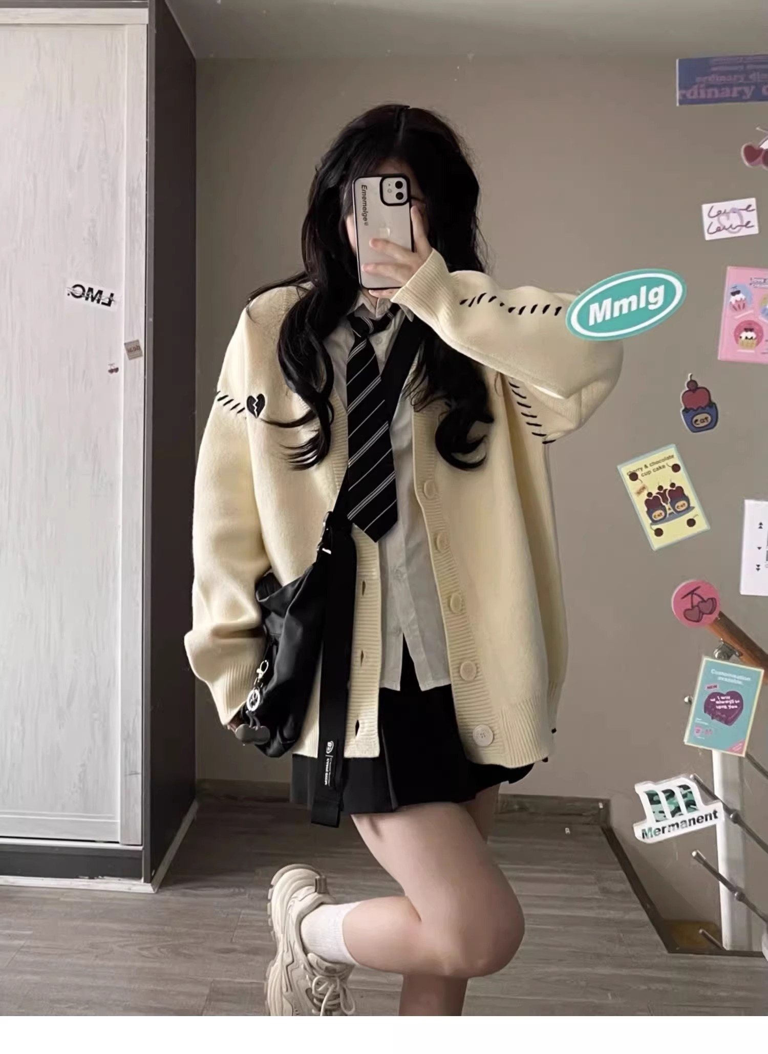 2024 new autumn love cardigan coat sweater women's college style couple V-neck sweater loose