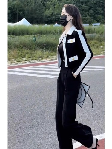 欧洲站秋季穿搭名媛女装高端小香风套装裤干练气质高级感黑色外套