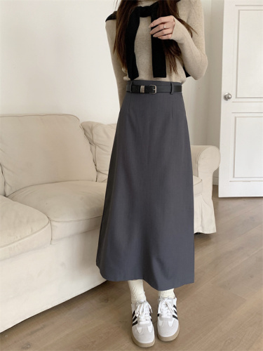 Actual shot of skirt, hip-hugging skirt, black high-waisted slim straight skirt, A-line skirt, high-end, temperament and trendy skirt