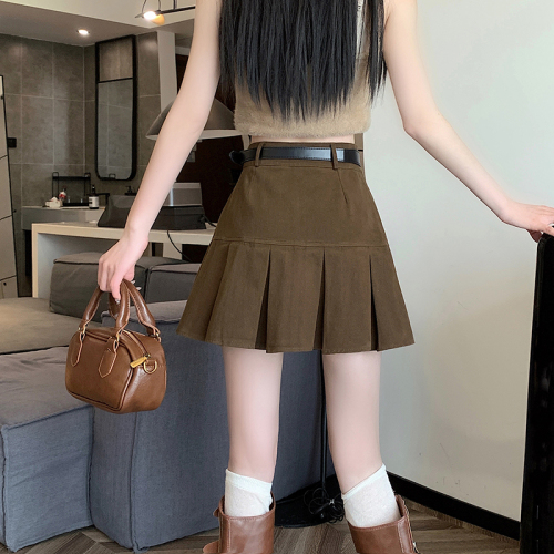 Actual shot of 2024 spring and summer new style hot girl American workwear pleated short skirt high waist slimming versatile A-line skirt