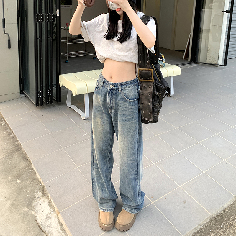 實拍~S25.3拽酷炸街 復古直筒牛仔褲高個子闊腿褲拖地長褲子