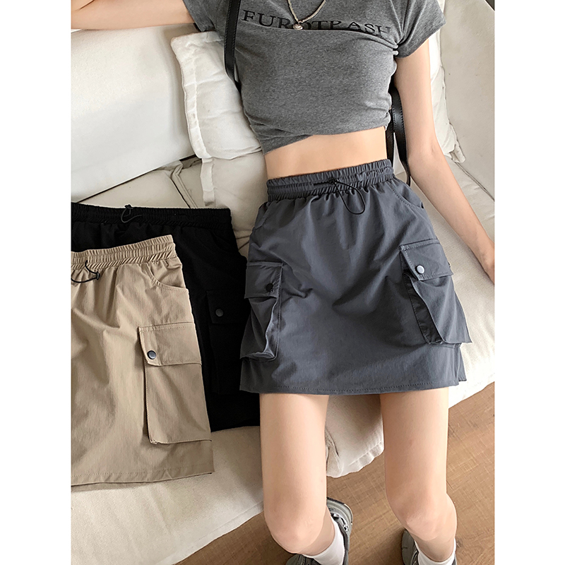 Elastic waist drawstring loose casual skirt with versatile design and versatile workwear skirt with lining
