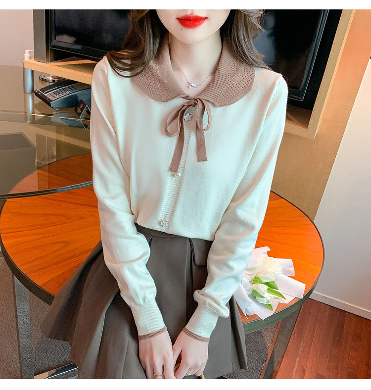 時尚娃娃領針織打底衫女秋冬季2024新款長袖加厚內搭女士毛衣上衣