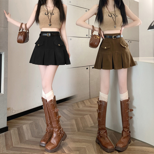 Actual shot of 2024 spring and summer new style hot girl American workwear pleated short skirt high waist slimming versatile A-line skirt