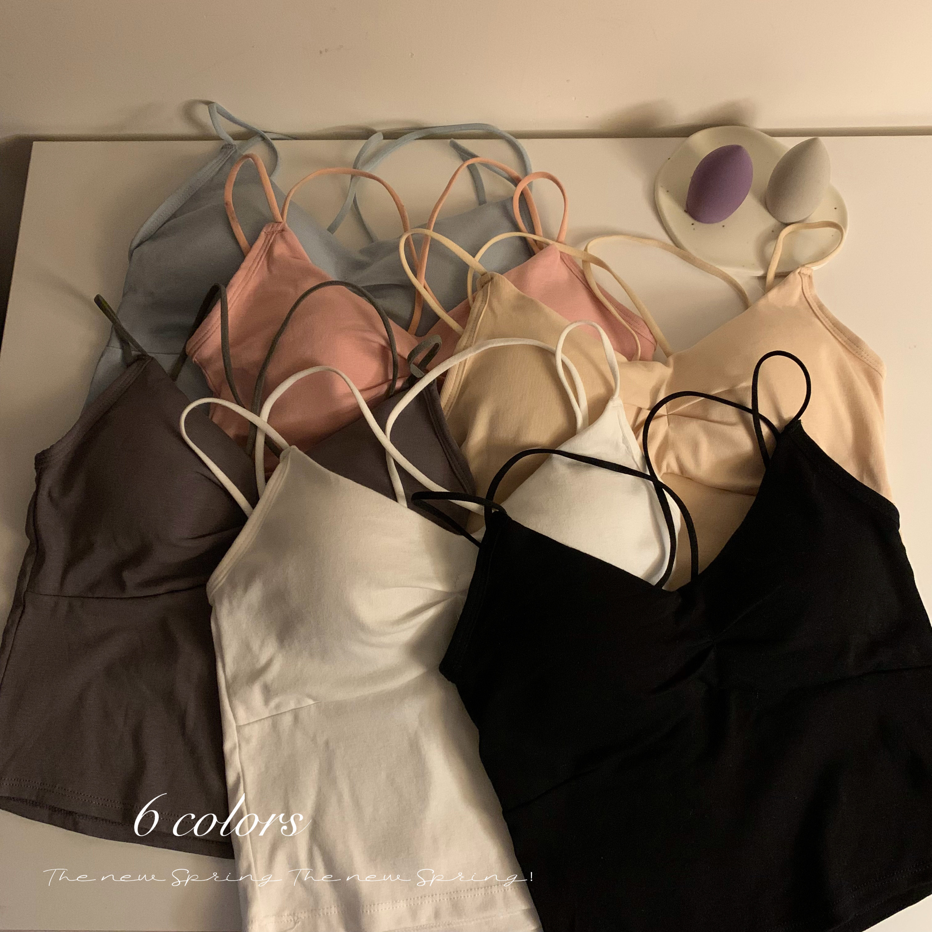 Real shot of spring and summer solid color inner sexy camisole for women with slim and beautiful back, tube top, outer wear and chest wrapping