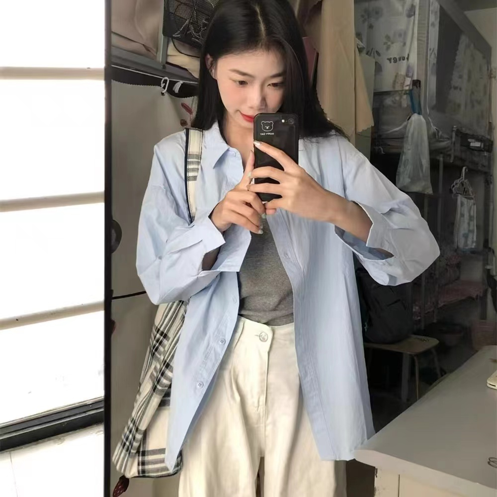 純棉長袖襯衫女2024年春季新款日系溫柔風顯白寬鬆襯衣